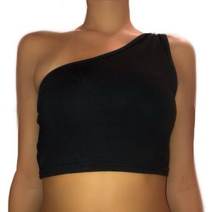 Black One Shoulder Crop